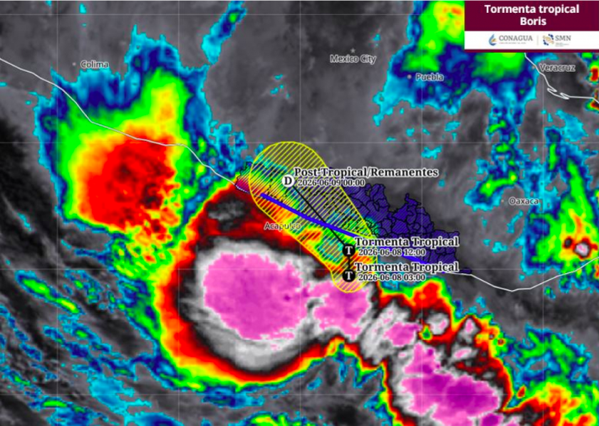 Tormenta tropical Boris en el océano Pacífico. SMN