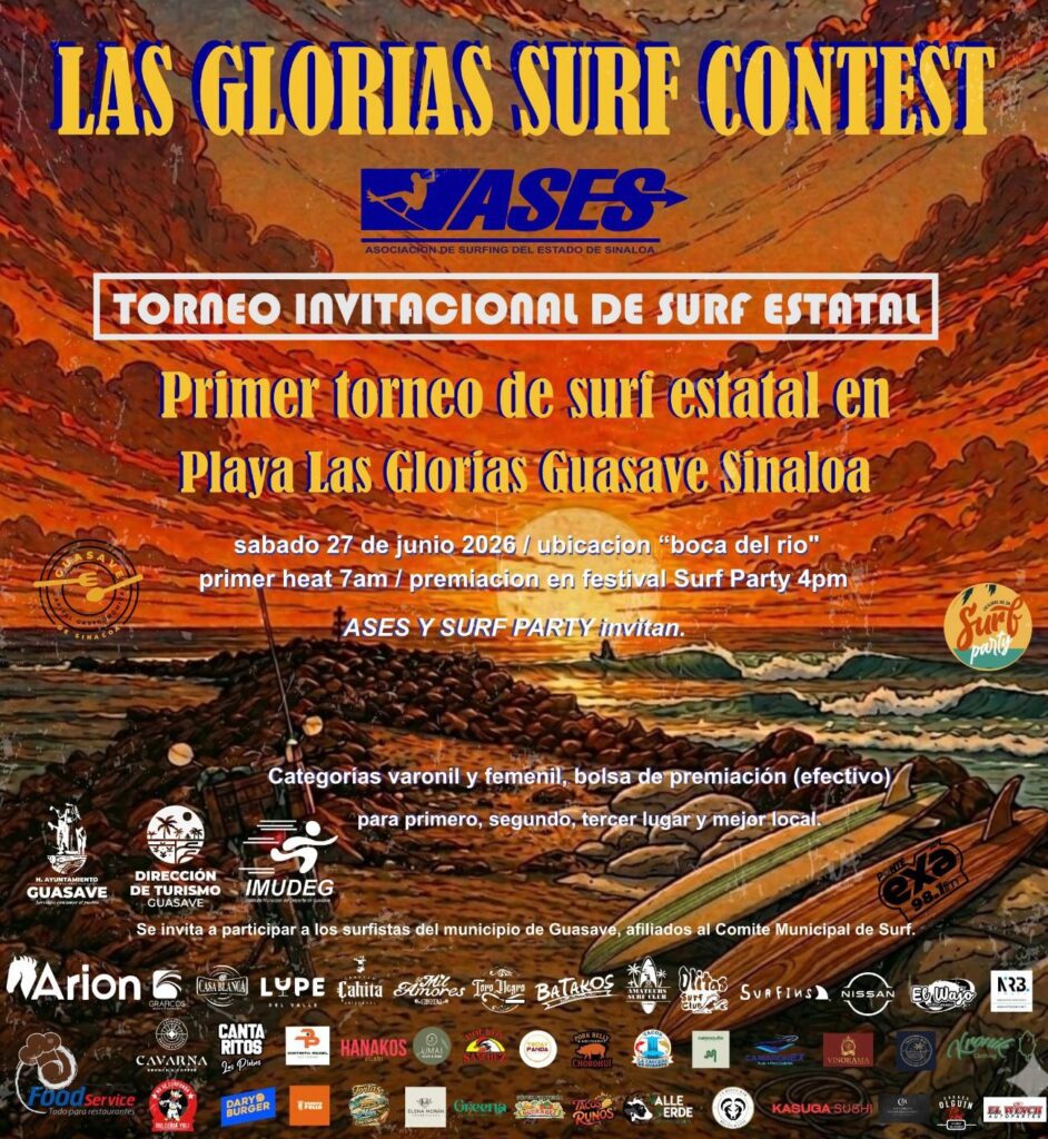 Flyer de un evento de surf