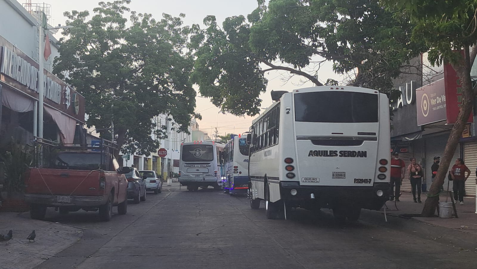 Transportes urbanos estacionados a orilla de calle