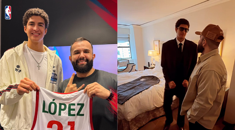 Carín León y Karim López en el Draft de la NBA 2026.