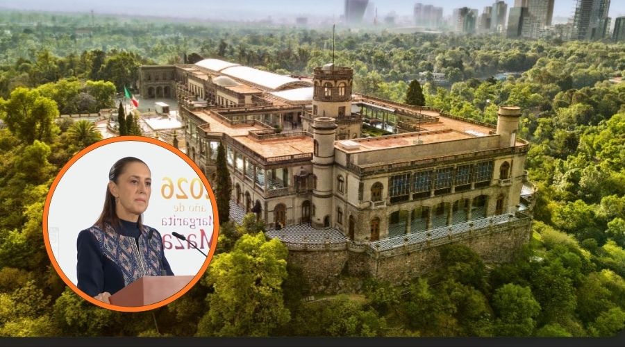 Castillo de Chapultepec de fondo y Claudia Sheinbaum en circulo a la izquierda inferior