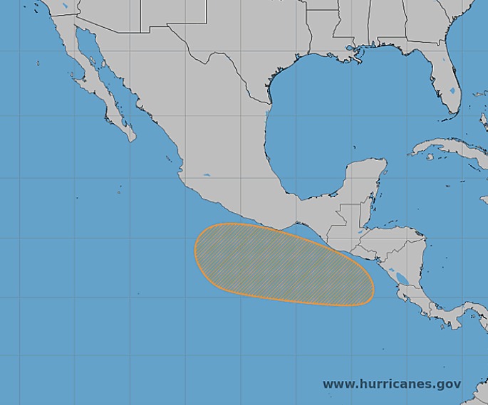 Mapa de México con una zona indicada en la parte inferior donde se vigila una zona de baja presión