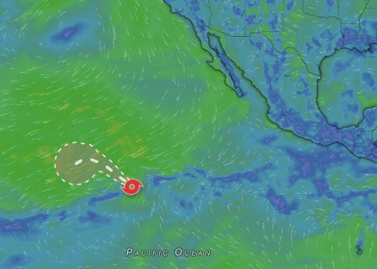Mapa que señala la depresión tropical Uno-E