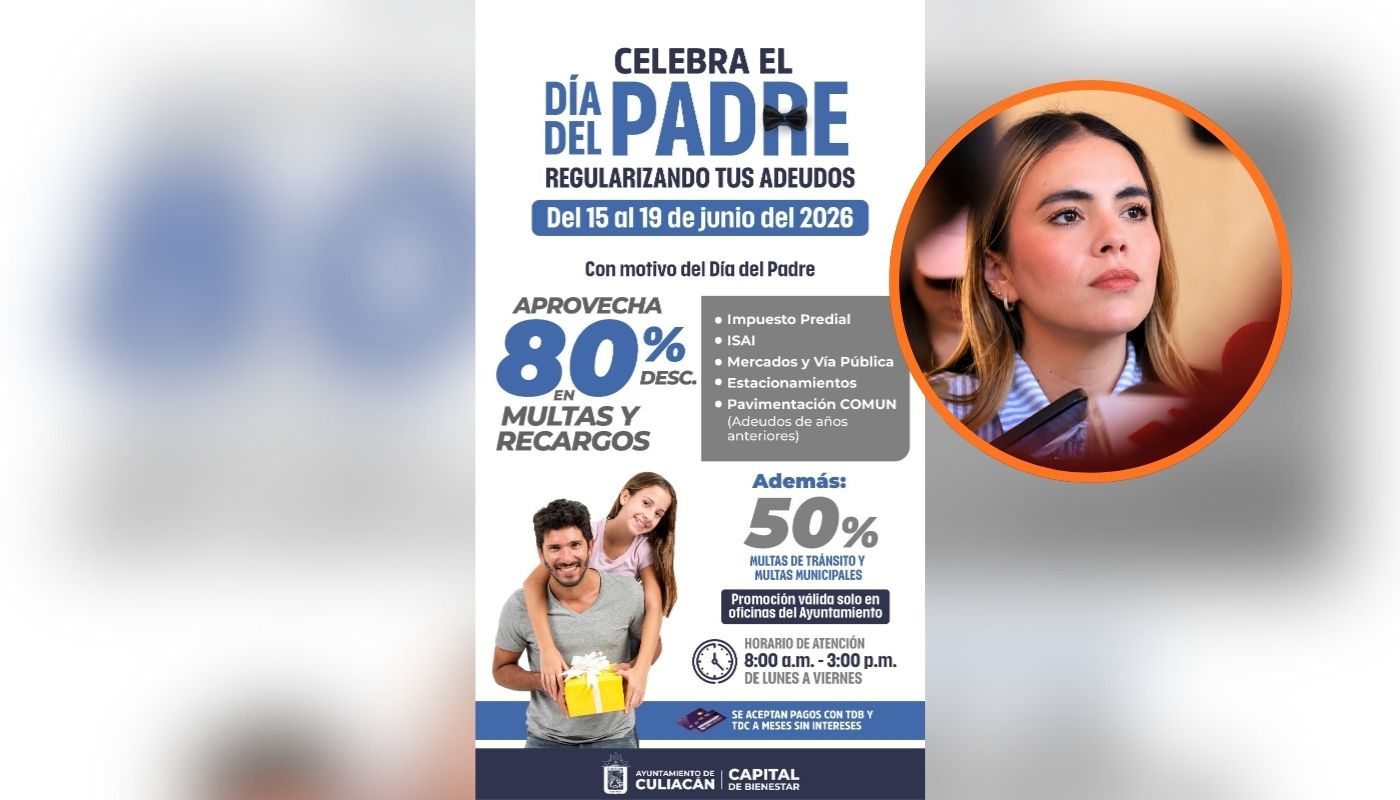 Flyer de una campaña de descuentos y en un círculo la alcaldesa de Culiacán, Ana Miriam Ramos