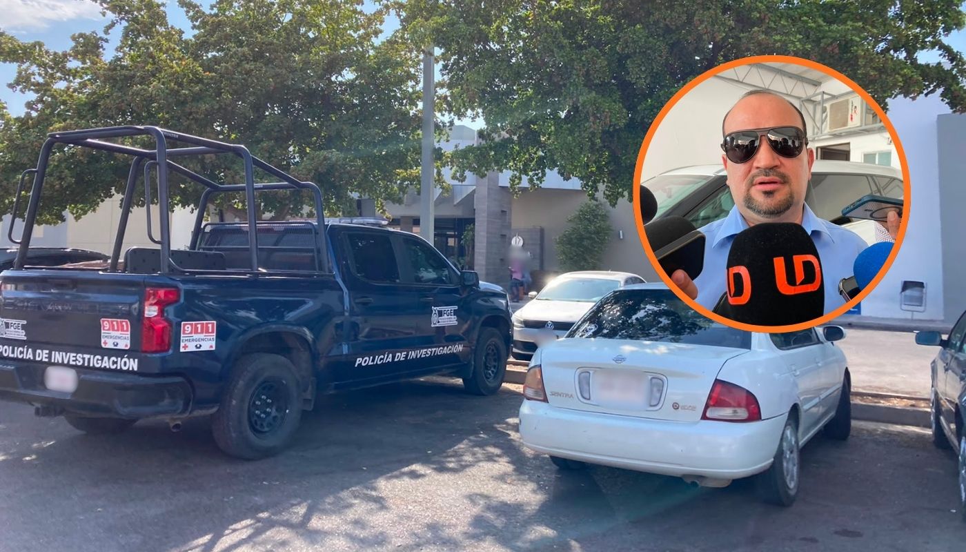 patrulla en un estacionamiento y en un círculo el vicefiscal de la zona norte de Sinaloa, Jesús Arnoldo Serrano Castelo