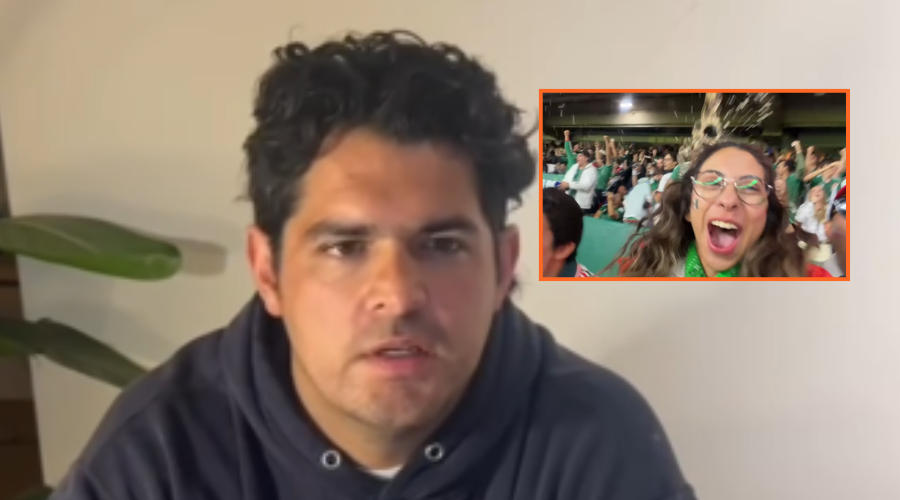 Aficionado ofrece disculpas a influencer tras arrojar bebidas durante partido de México.