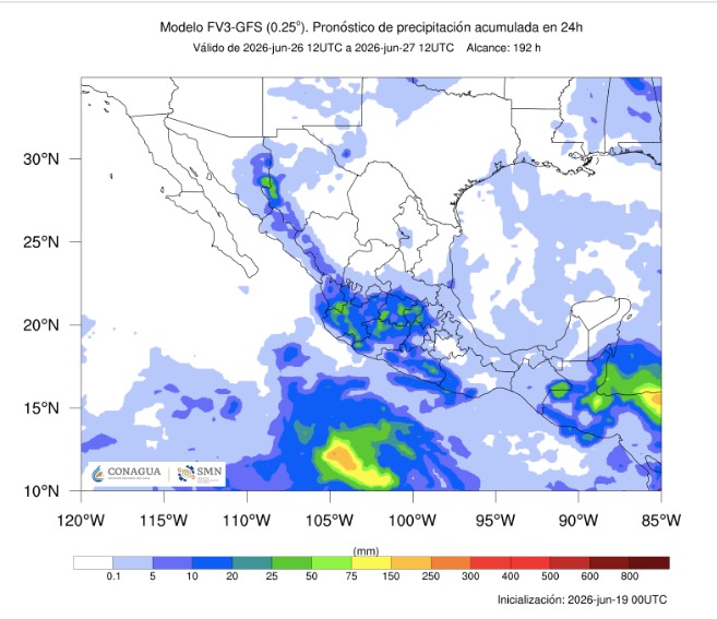 Mapa satelital de Mexico y el Pacífico con color azul en difentes tonos