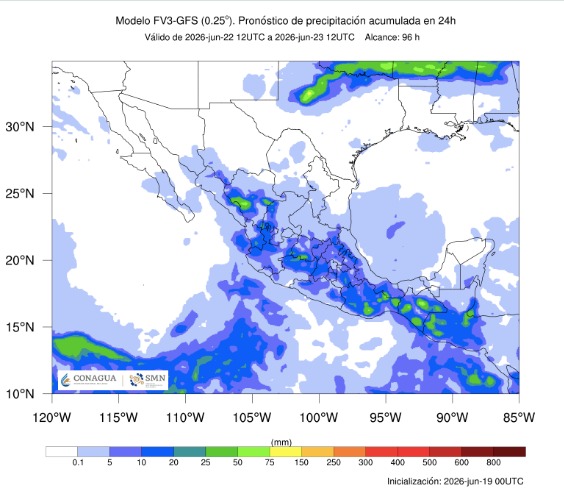 Mapa satelital de Mexico y el Pacífico con color azul en difentes tonos