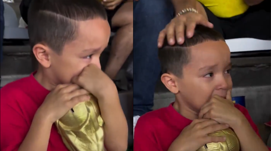 El pequeño aficionado estaba desconsolado en la tribuna y varios aficionados le dieron una muestra de cariño.