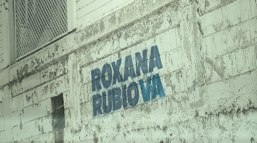 Pintura con el nombre de la diputada Roxana Rubio