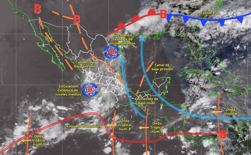 Sistemas meteorológicos activos actualmente sobre el territorio nacional.