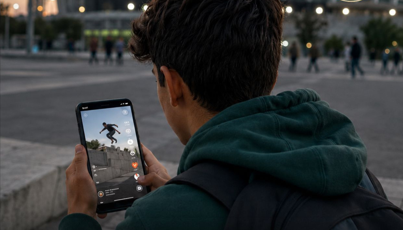 joven ve su celular en redes sociales
