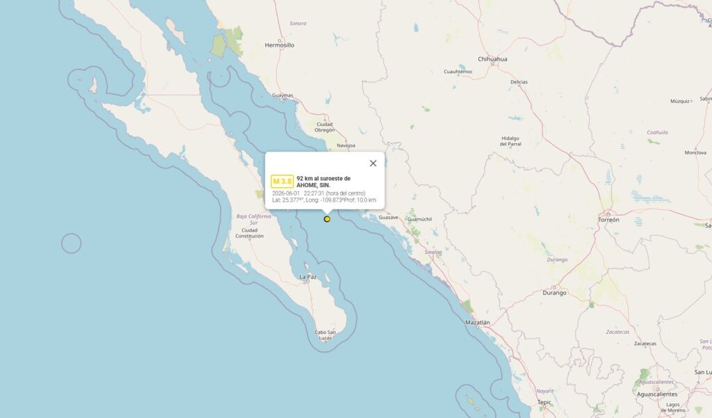 Mapa que marca sismo en Sinaloa