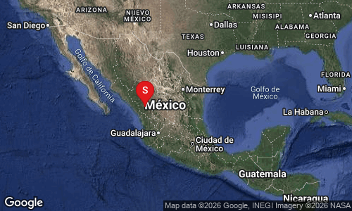 Mapa de México en el que se indica la zona donde ocurrió un sismo