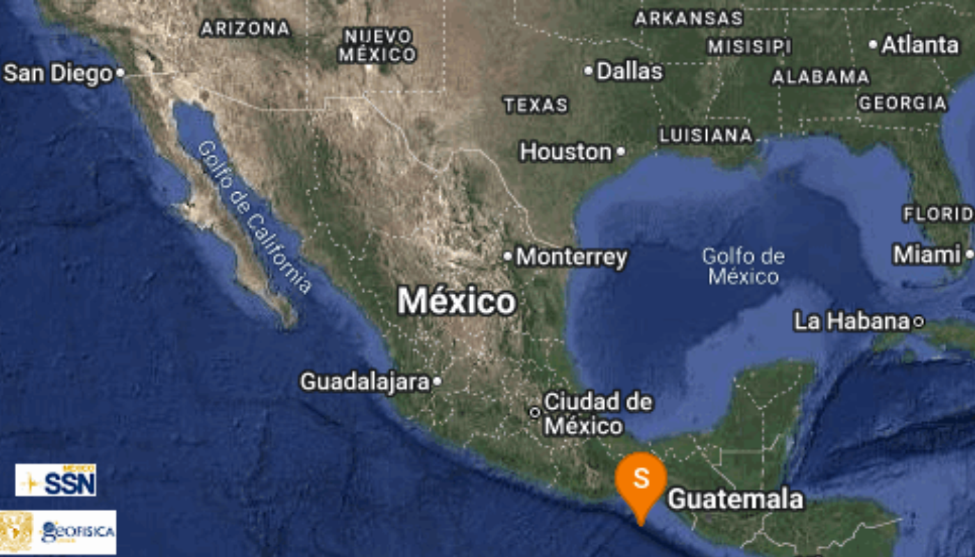 El Servicio Sismológico Nacional reporta sismo en Chiapas.