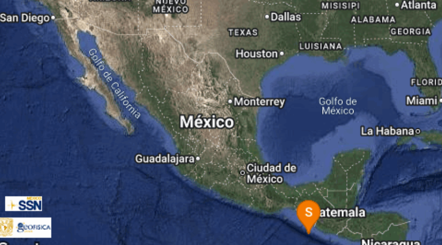 El Servicio Sismológico Nacional reporta sismo en Chiapas.