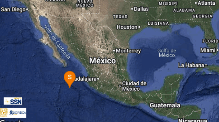 El Servicio Sismológico Nacional reporta sismo en Puerto Vallarta, Jalisco.