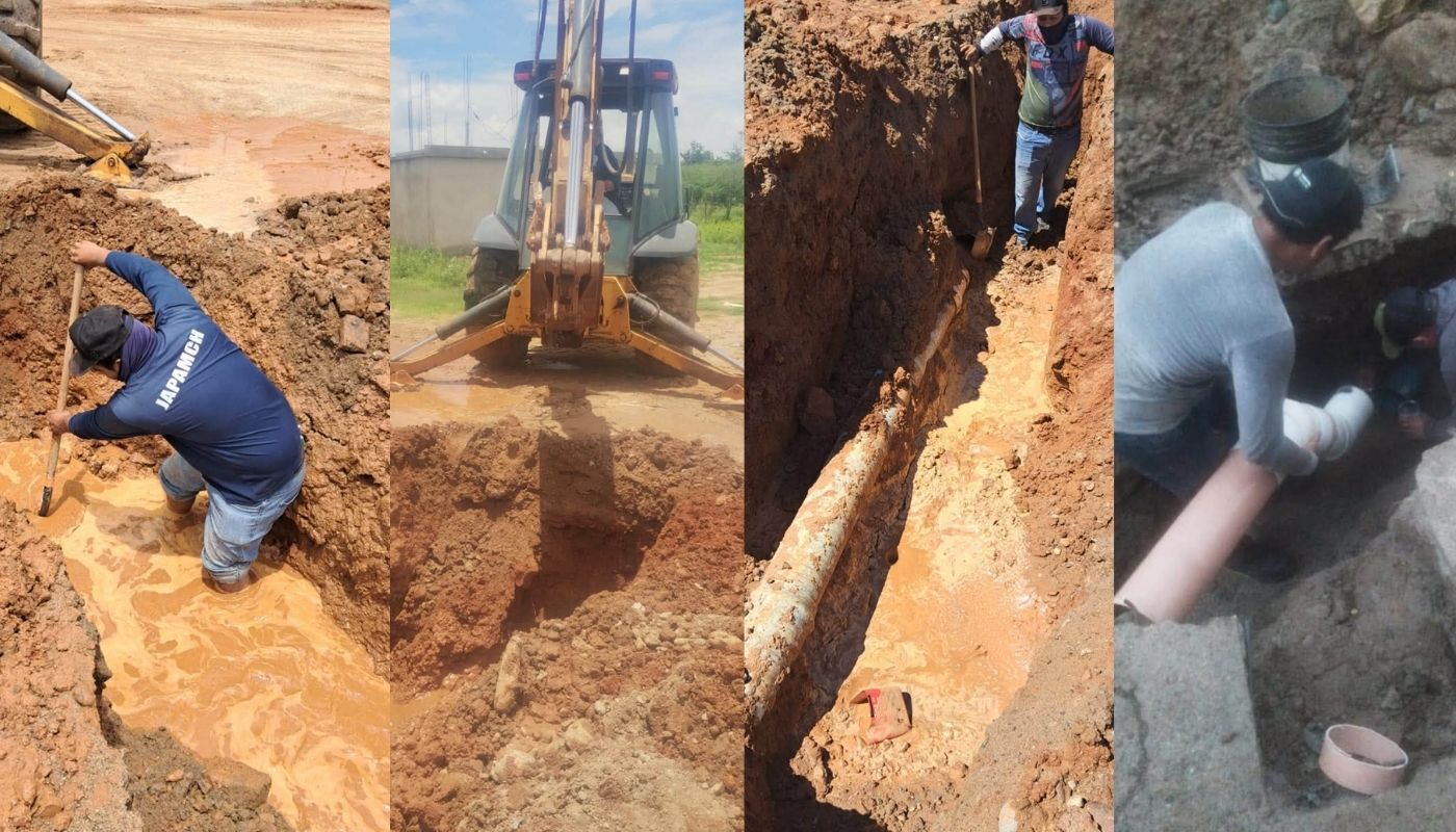 Tuberías rotas y máquinaria pesada