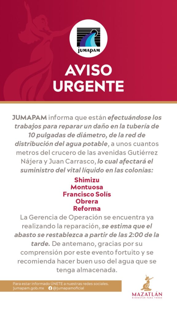 Aviso de corte de agua de Jumapam