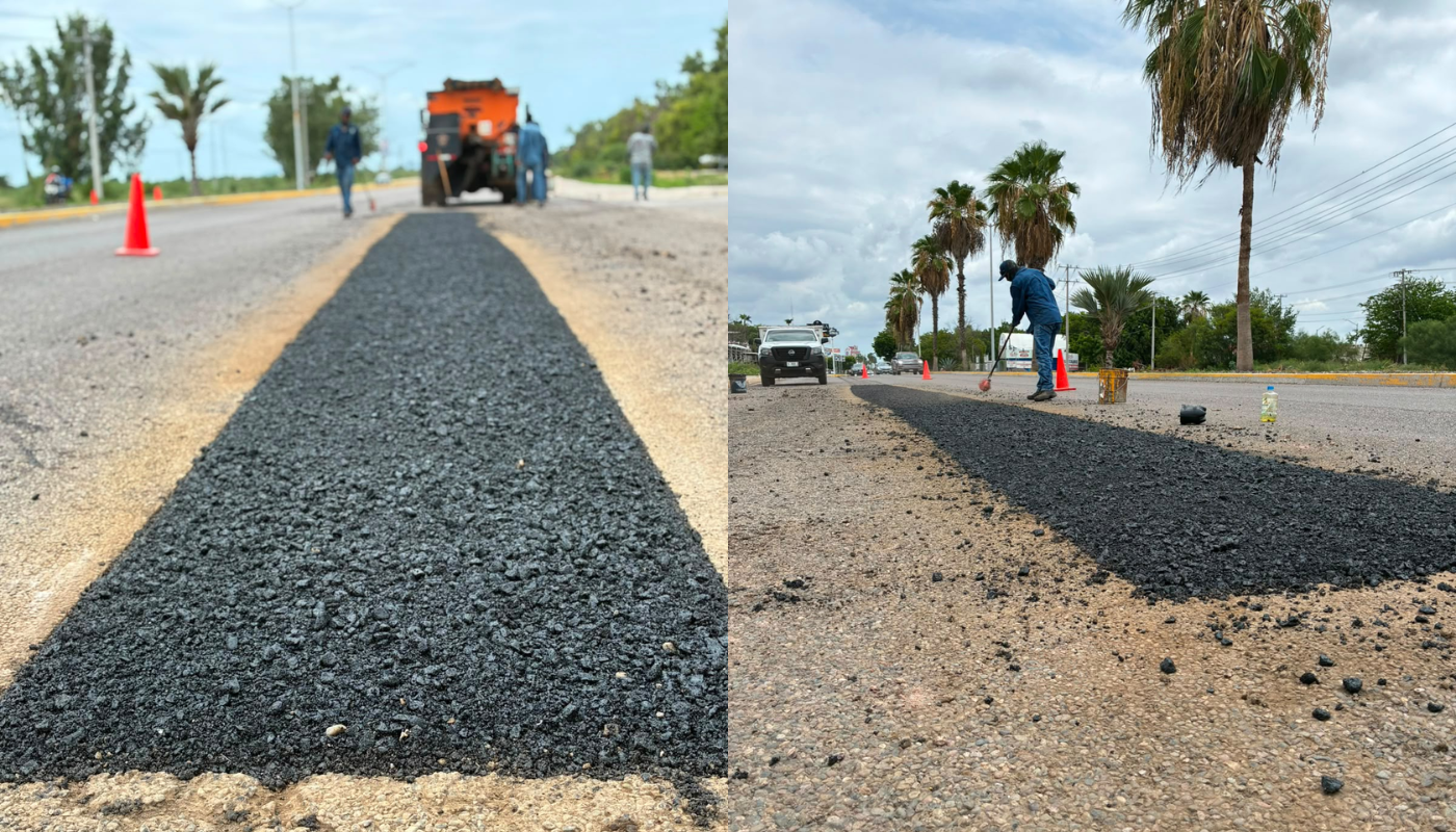Comun Ahome rehabilta baches de carpeta asfáltica del bulevar Antonio Rosales al sur de la ciudad.
