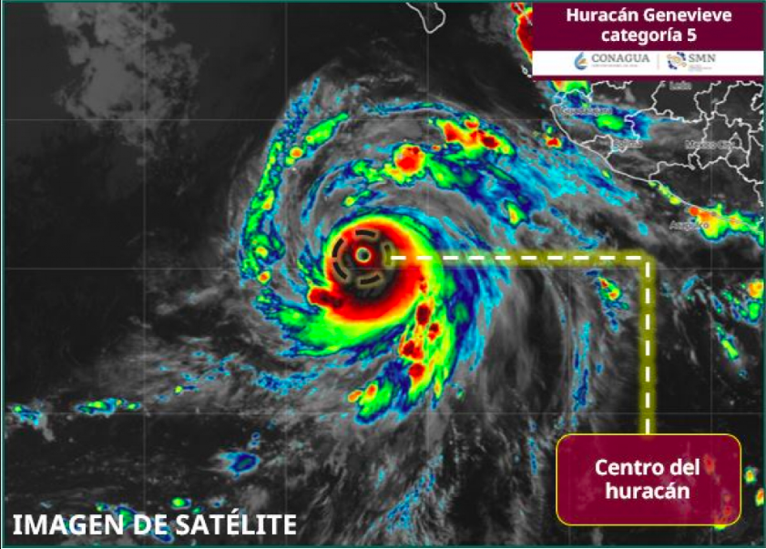 Centro del huracán Genevieve en el océano Pacífico