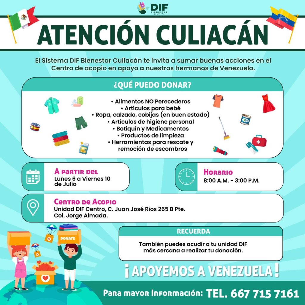 Flyer de un centro de acopio en Culuiacán