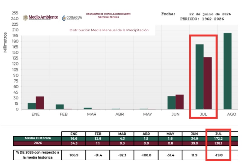 Distribución de precipitaciones en una tabla