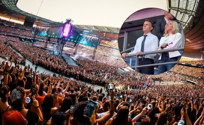 Presidente Emmanuel Macron y su esposa Brigitte se unen a los fans para el concierto de BTS en París