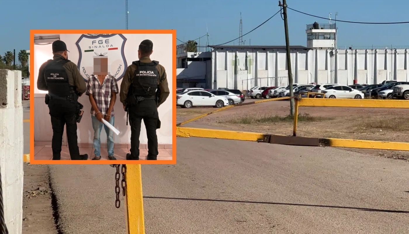 Persona detenida junto a dos policías y el penal de goros al fondo