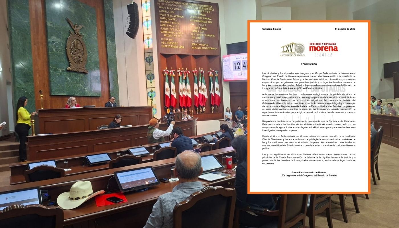 Congreso de Sinaloa con comunicado de diputados de Morena