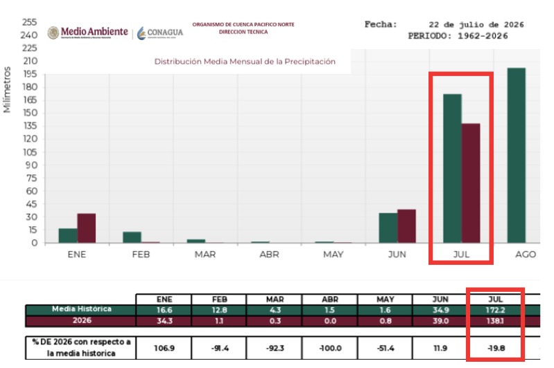 Grafica de barras indicando la distribución media mensual de precipitaciones