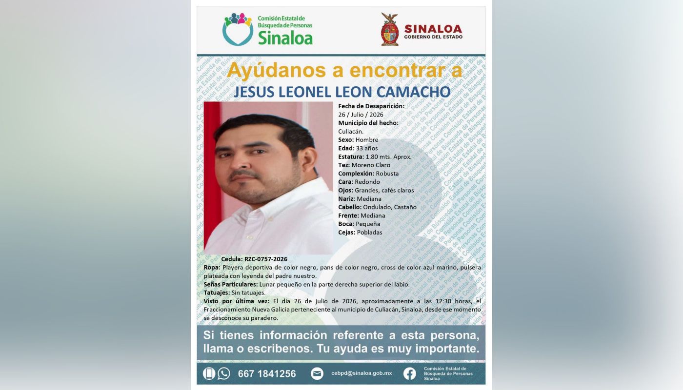 Ficha de búsqueda de una persona con información y una fotografía
