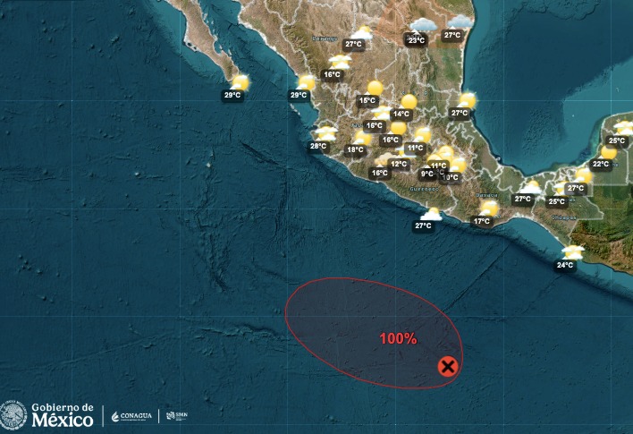 Mapa de México con posible huracán