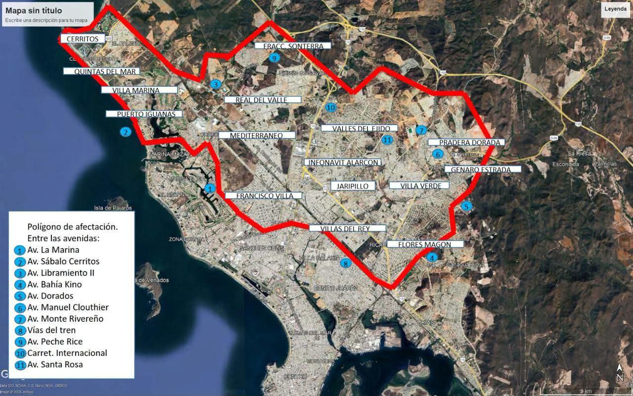 Mazatlán con una línea roja marcada