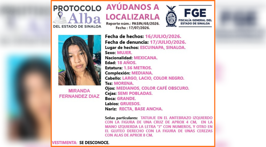 Ficha de búsqueda de la menor Miranda Fernández