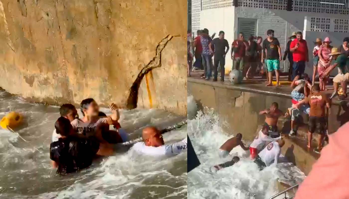 Rescatan a personas atrapadas en olas en Mazatlán