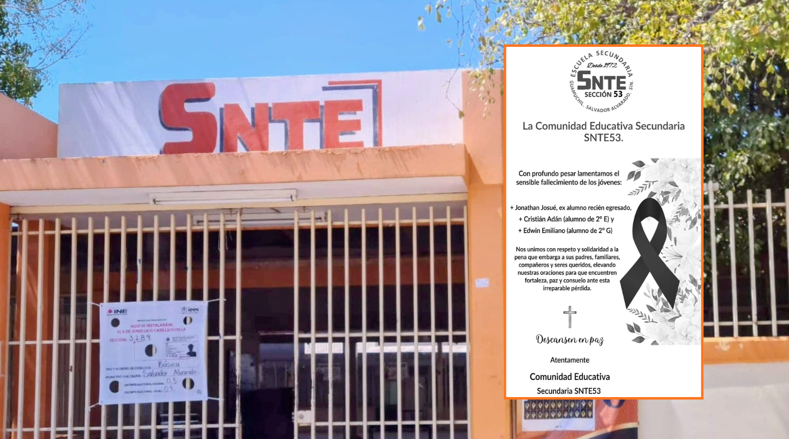 Secundaria SNTE 53 lamenta muerte de tres estudiantes