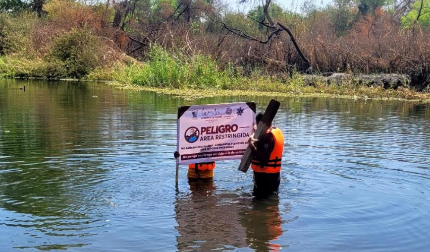 Área señalizada prohibida para meterse al río en San Miguel