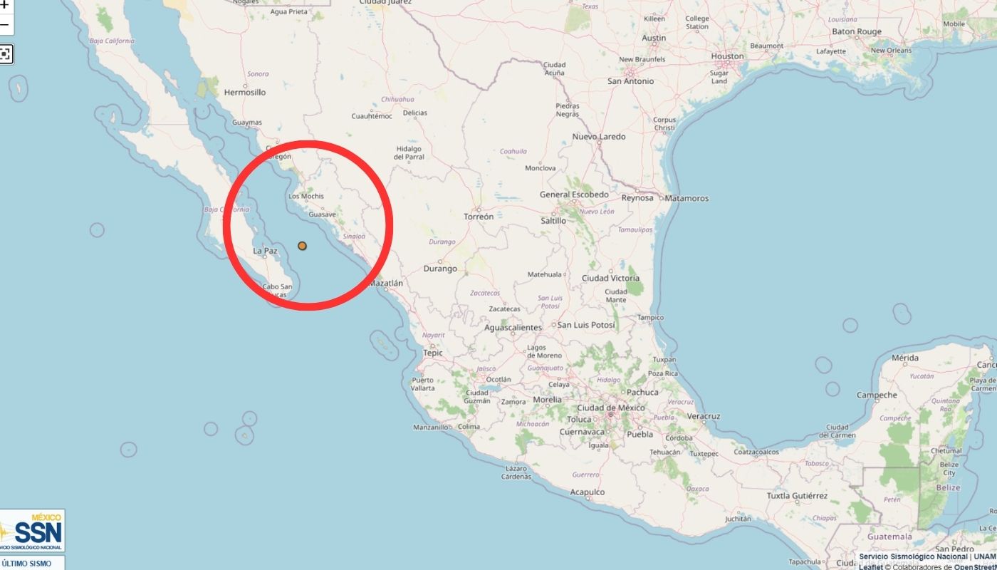 Mapa de México con un circulo rojo