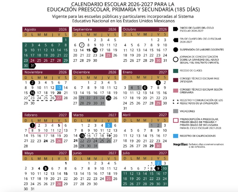 Calendario del ciclo escolar 2026-2027 en México
