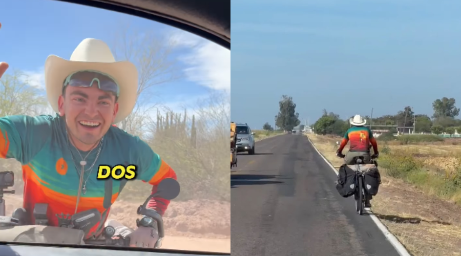 Carlos Redondo, viajero español recorre Sinaloa en bicicleta.