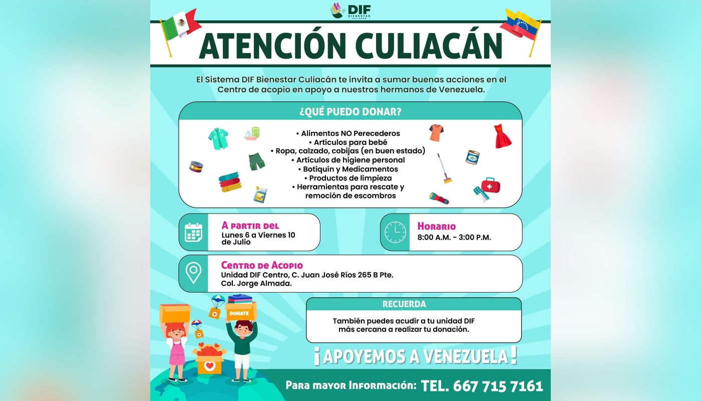 Flyer de un centro de acopio en Culuiacán