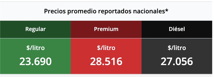 Precio promedio de los combustibles 