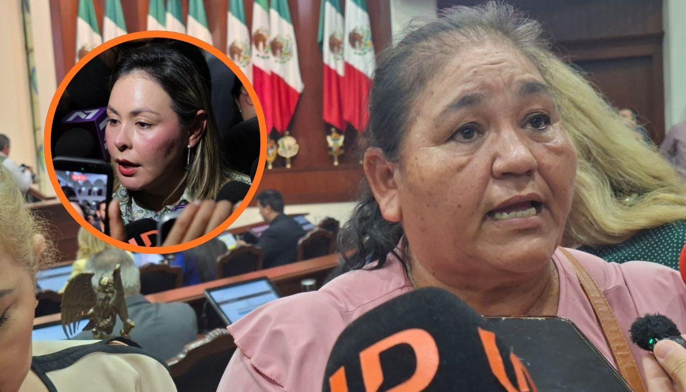 Manifestantes junto a gobernadora de Sinaloa en un circulo