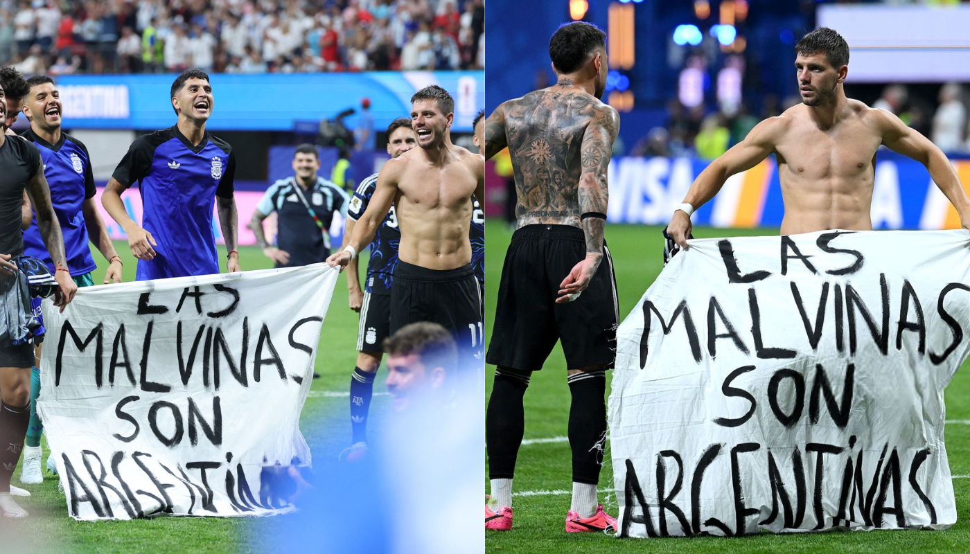 Los jugadores de Argentina desplegaron una pancarta referente a las Islas Malvinas, luego de derrotar a Inglaterra en el Mundial 2026.