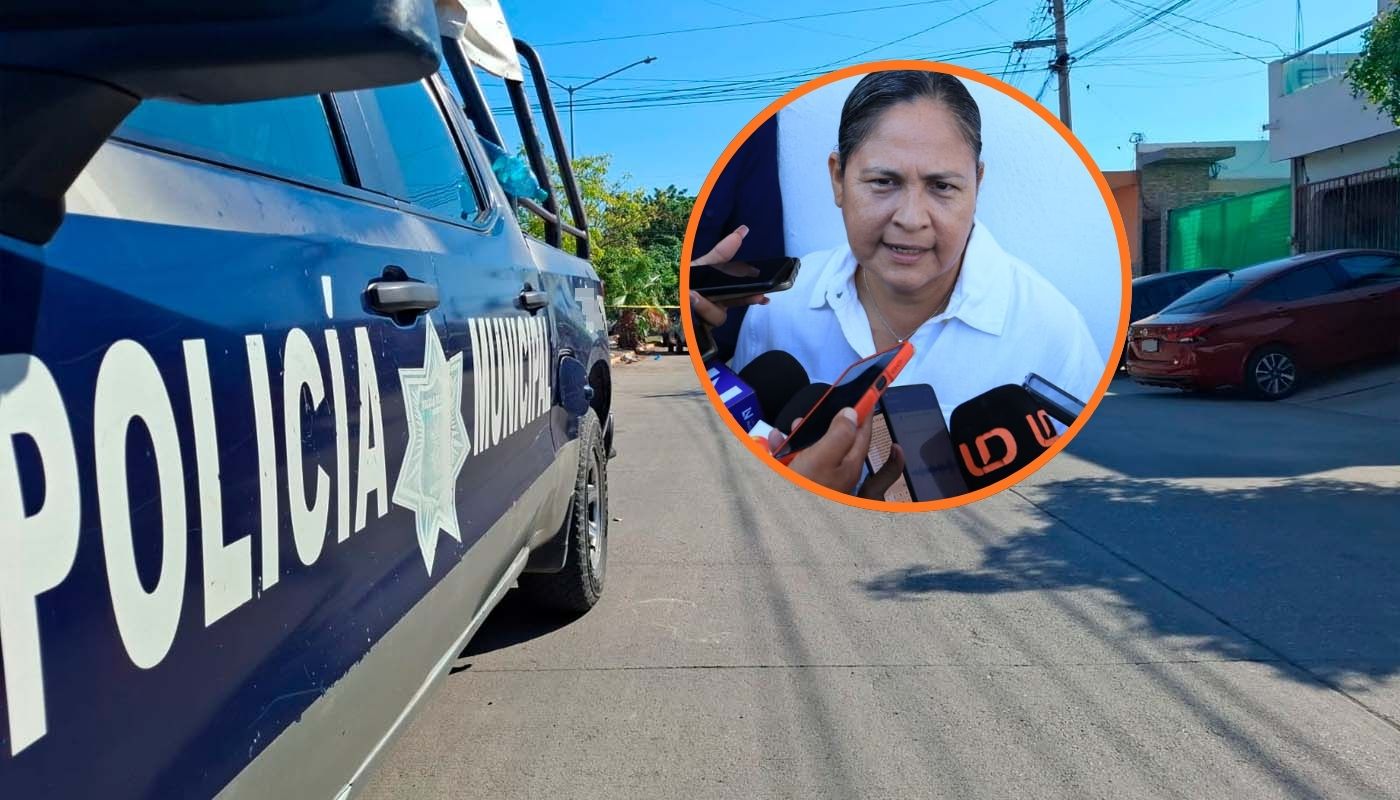 Patrulla en una calle y en un círculo la alcaldesa, Minerva Osuna