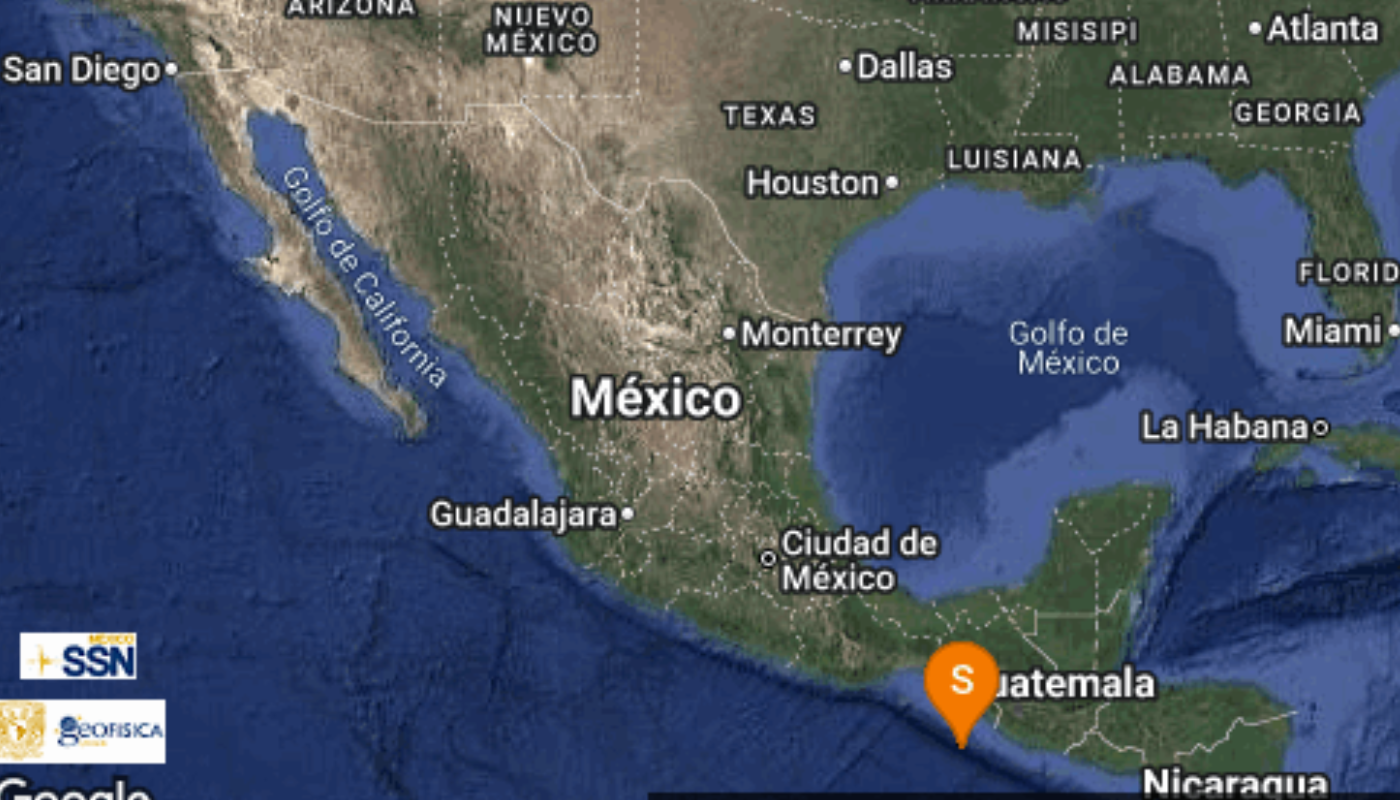 El Servicio Sismológico Nacional reporta sismo en Chiapas.